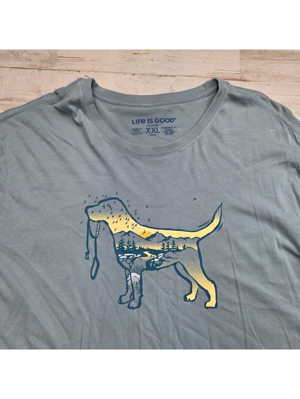Life is Good Men's XXL Crusher Long Sleeve Tee Graphic Mountain Dog Leash Hike
